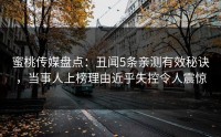 蜜桃传媒盘点：丑闻5条亲测有效秘诀，当事人上榜理由近乎失控令人震惊