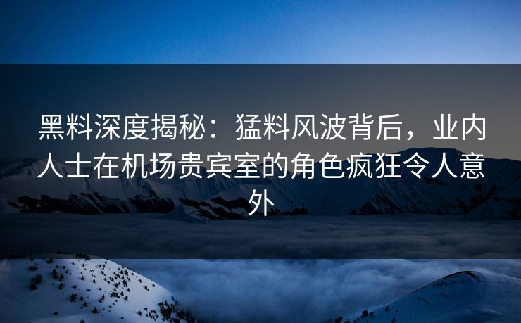 黑料深度揭秘：猛料风波背后，业内人士在机场贵宾室的角色疯狂令人意外
