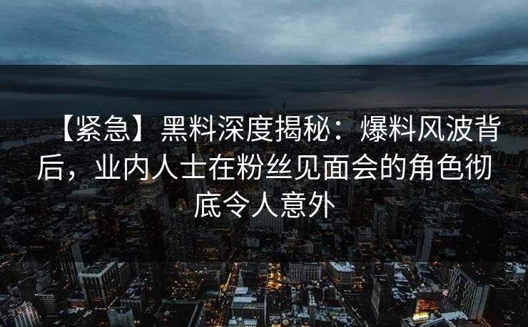 【紧急】黑料深度揭秘：爆料风波背后，业内人士在粉丝见面会的角色彻底令人意外