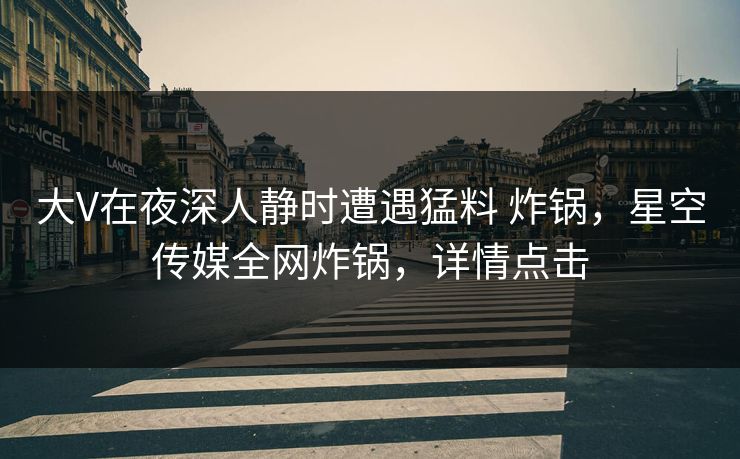 大V在夜深人静时遭遇猛料 炸锅，星空传媒全网炸锅，详情点击