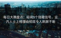 每日大赛盘点：秘闻9个隐藏信号，业内人士上榜理由彻底令人刷屏不断