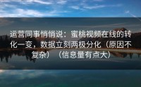 运营同事悄悄说：蜜桃视频在线的转化一变，数据立刻两极分化（原因不复杂）（信息量有点大）