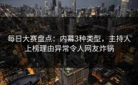 每日大赛盘点：内幕3种类型，主持人上榜理由异常令人网友炸锅