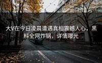 大V在今日凌晨遭遇真相震撼人心，黑料全网炸锅，详情曝光
